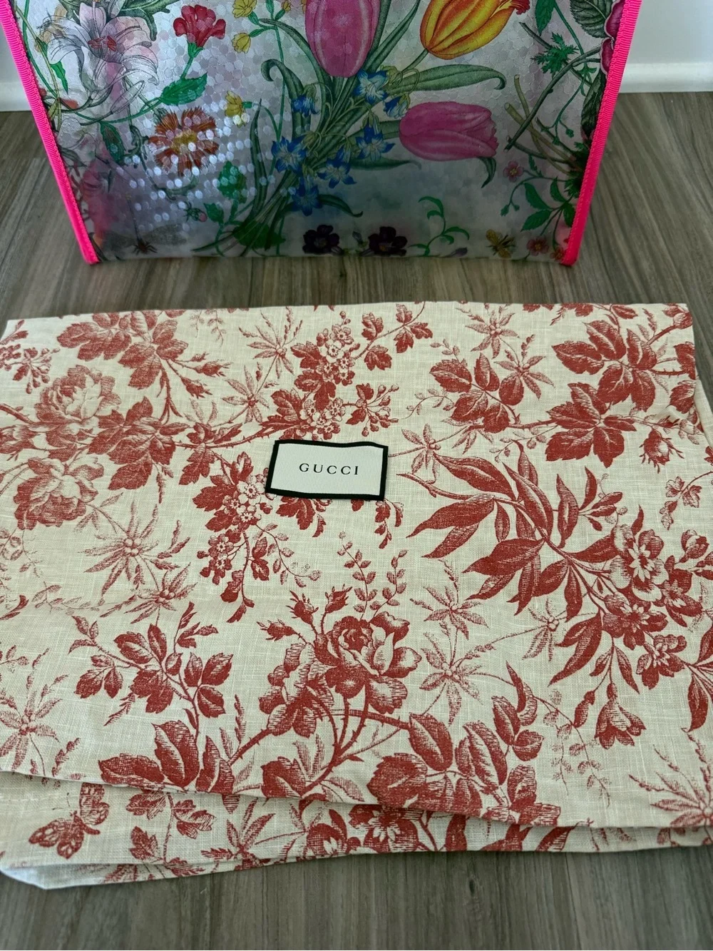 Gucci Floral Clear Tote with Hot Pink Trim